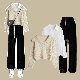 ホワイト/シャツ+アイボリー/セーター+ブラック/パンツ