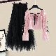 ピンク/トップス+ブラック/スカート