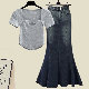 グレー/Tシャツ+ブラック/スカート