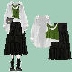 ホワイト/シャツ+グリーン/タンクトップ+ブラック/スカート