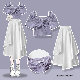 パープル/トップス+ホワイト/スカート